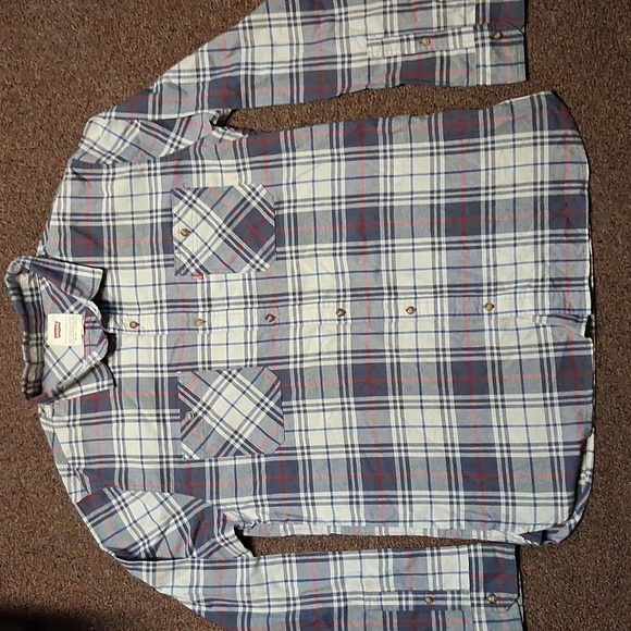 Levi's Casual Plaid Button Down Shirt Red Gray Cream LPreppy Academia Office - Picture 1 of 10